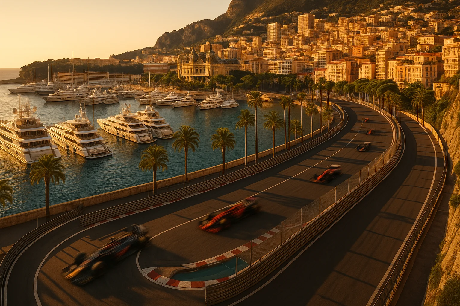Monaco Grand Prix - Formula 1 circuit and yachts at Port Hercule